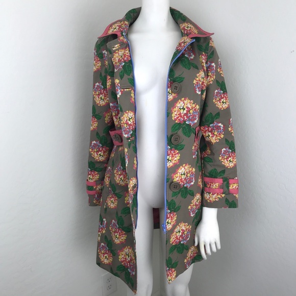 Boden Grey/Brown Pink Hydrangea Floral Print Coat - Picture 2 of 7